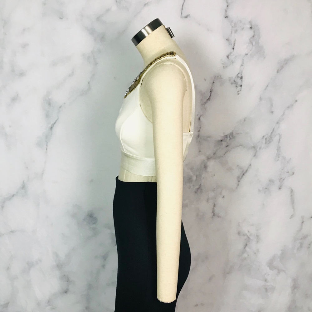 bebe Ivory Crop Top with Gold Embellished Collar - Picture 5 of 8